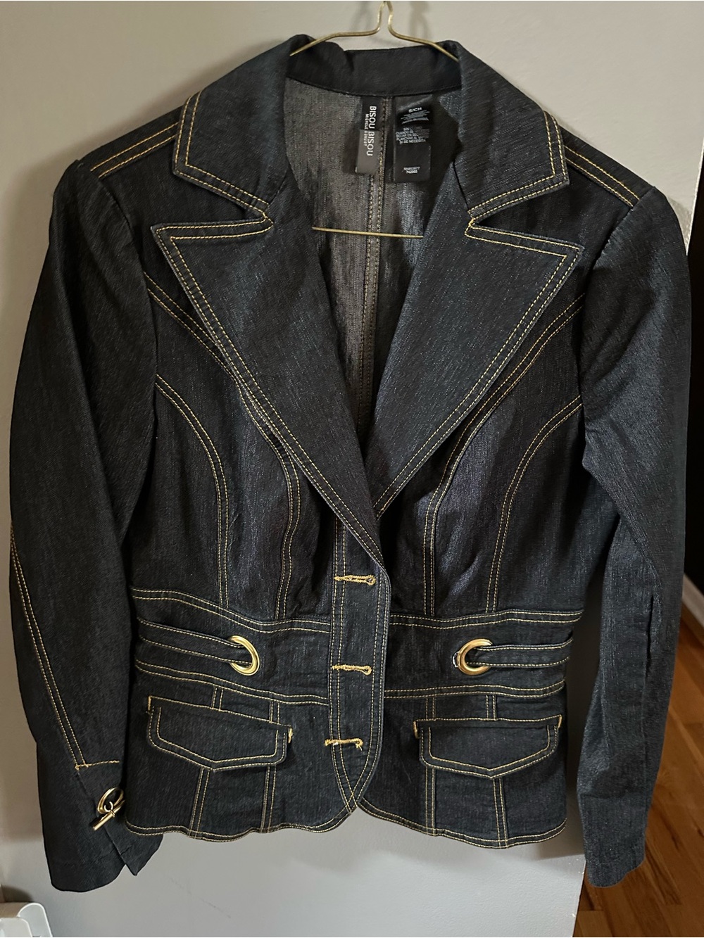 Bisou Bisou Black Denim Blazer with Gold Accents